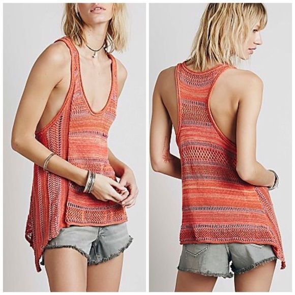 Free People Tops - M FREE PEOPLE orange crocheted sweater tank